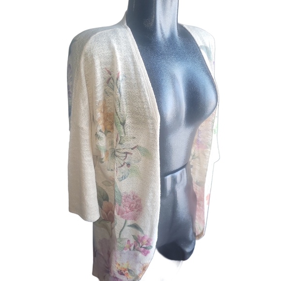 Live In The Moment Floral Cream Knit Cardigan XL - Picture 2 of 6